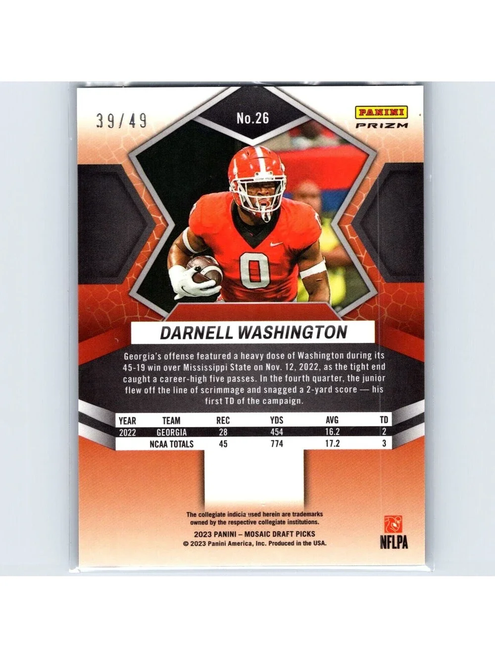 2023 Panini Mosaic Draft Picks - Darnell Washington Rookie #26 - /49